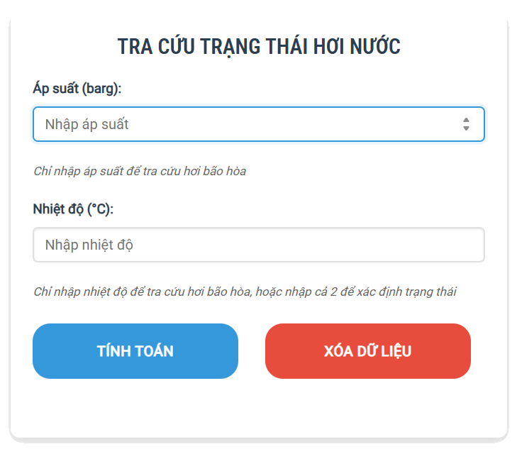 công cụ tra cứu trạng thái hơi nước